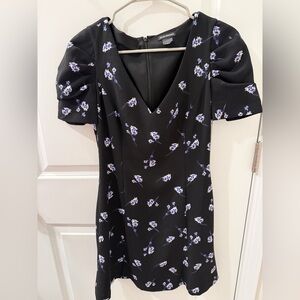 Club Monaco Black Midi Dress with Lavender Floral Design